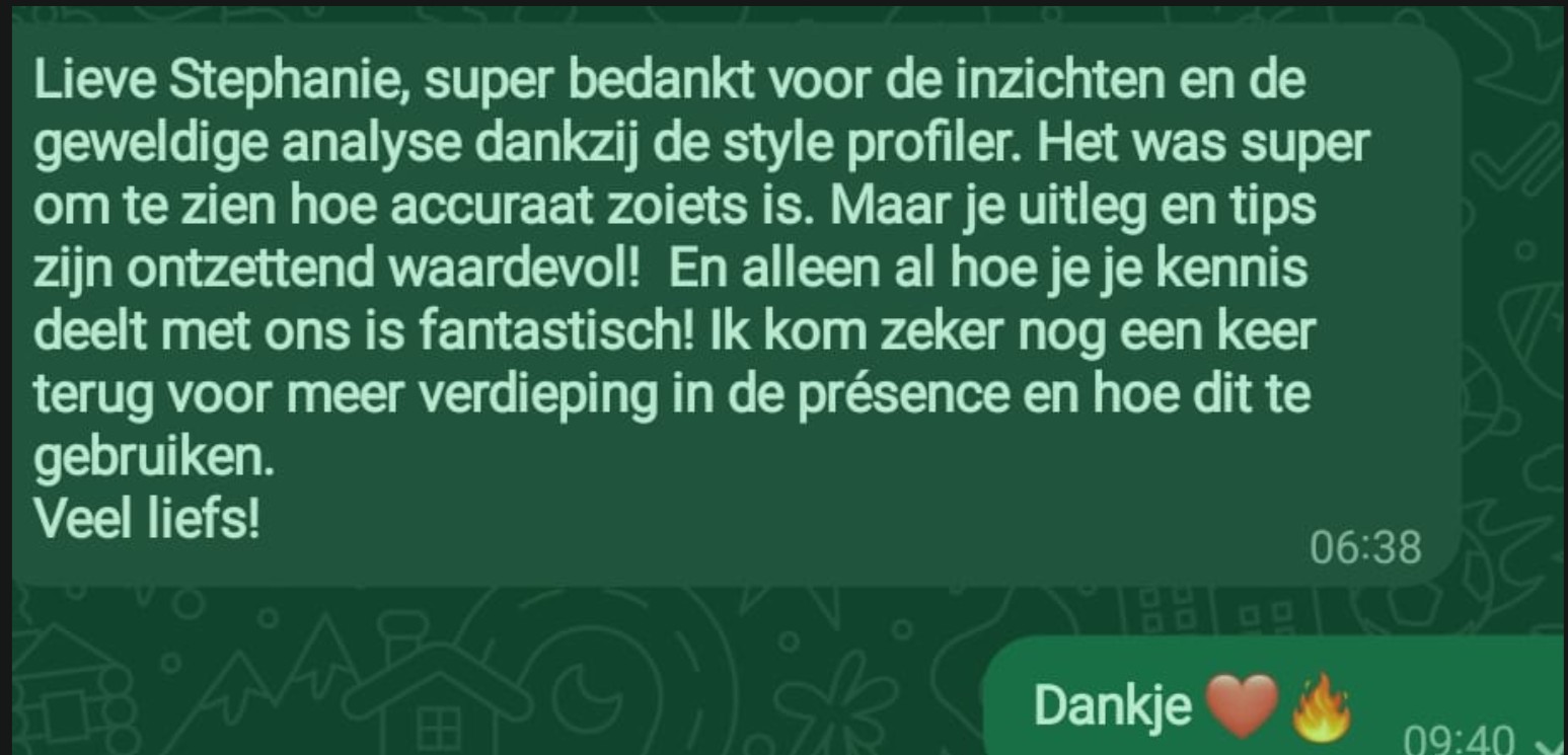 Klantervaring met de Presence Style Profiler van Stephanie Backhoven