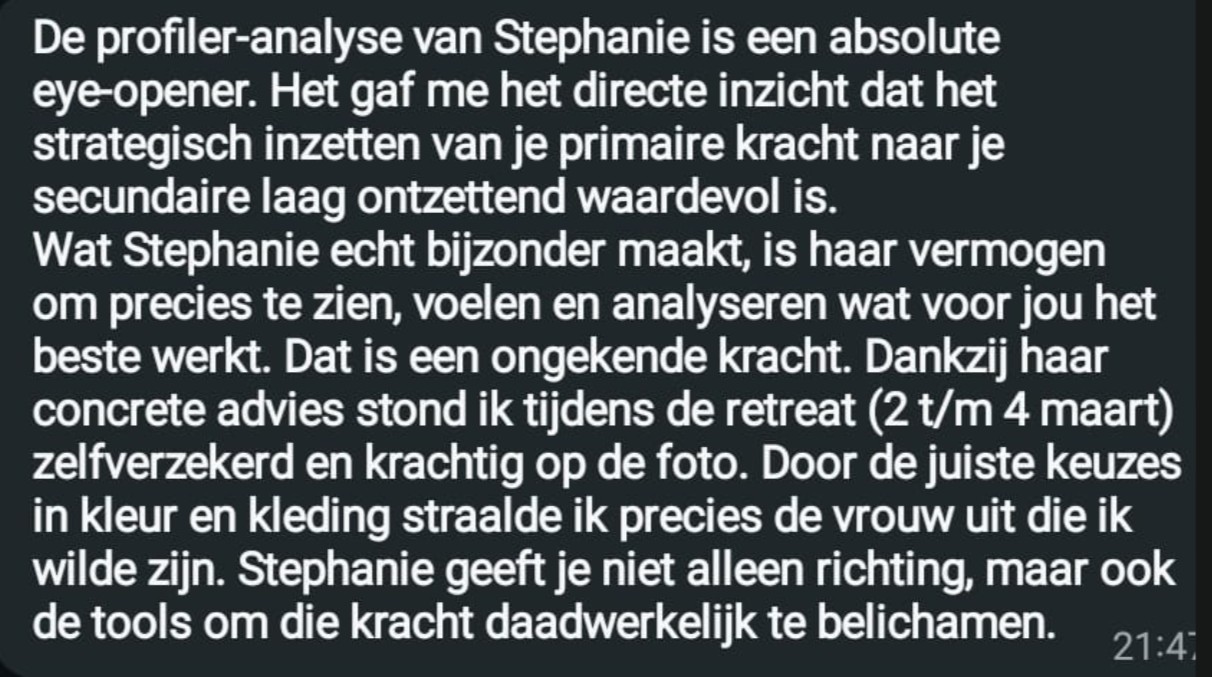 Klantervaring met de Presence Style Profiler van Stephanie Backhoven