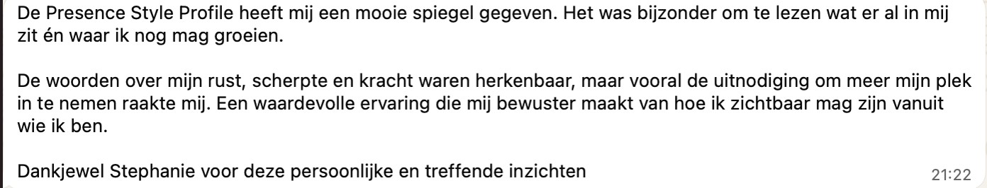 Klantervaring met de Presence Style Profiler van Stephanie Backhoven