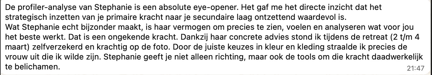 Klantervaring met de Presence Style Profiler van Stephanie Backhoven