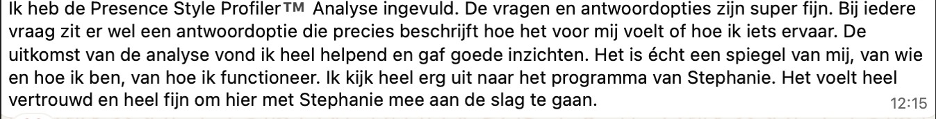 Klantervaring met de Presence Style Profiler van Stephanie Backhoven